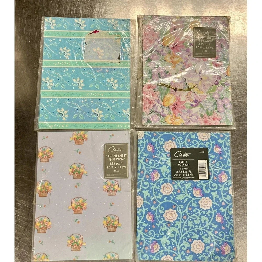 Vintage Carlton All Occasion Floral Flat Gift Wrap 4 Sheets
